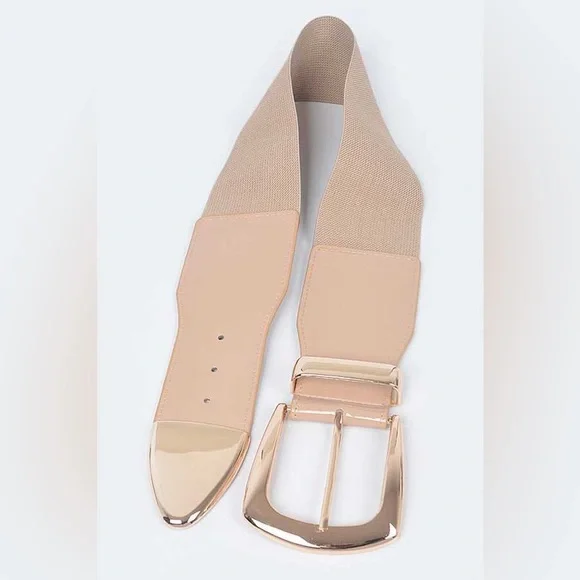 Plus Size Gold Metal Elastic Adjustable Statement Belt - Picture 8 of 12